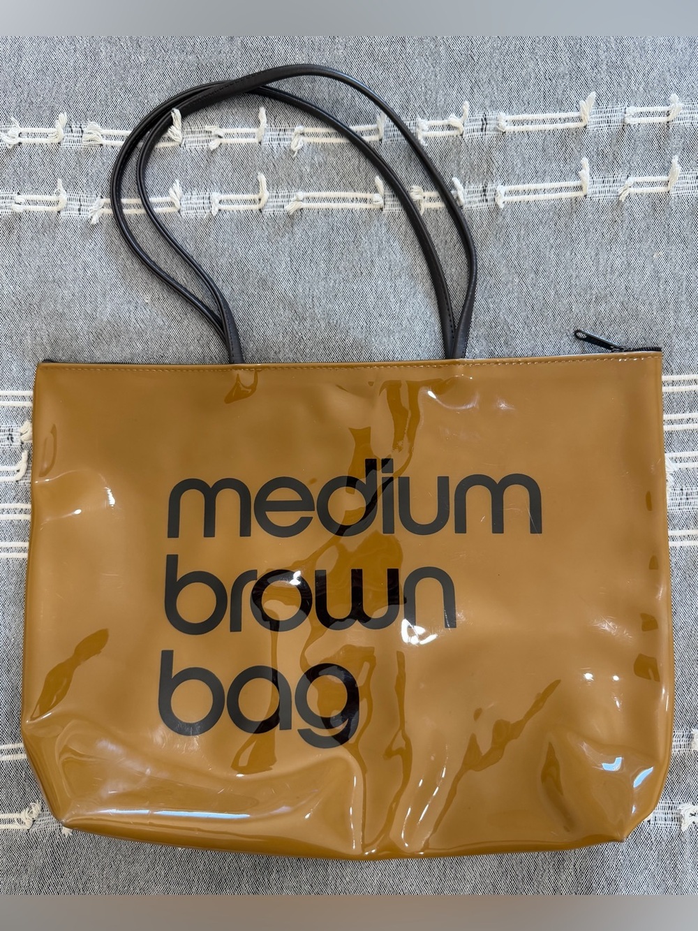 Bloomingdale's Brown Patent Tote with Black Handles
